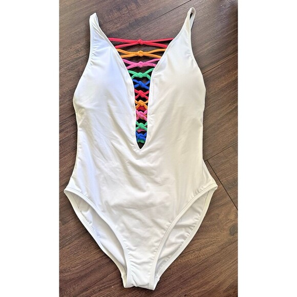 Bleu by Rod Beattie Women's Core-Lace-Down Mio One-Piece Swimsuit White Multi 10 - Picture 2 of 9